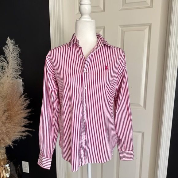 Polo Ralph Lauren Tops - Ralph Lauren woman’s  Pink and White Striped Button-Up NWOT 10 3/4 sleeves